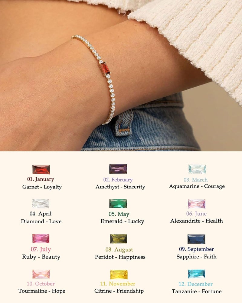 FUNEIA Birthstone Gold Tennis Bracelets for Women Trendy Non Tarnish Dainty 14K Gold Plated Diamond Bracelet Stack Cute Stackable Blue Green Red Friendship Bracelets Jewelry Gifts for Best Friend - Image 3